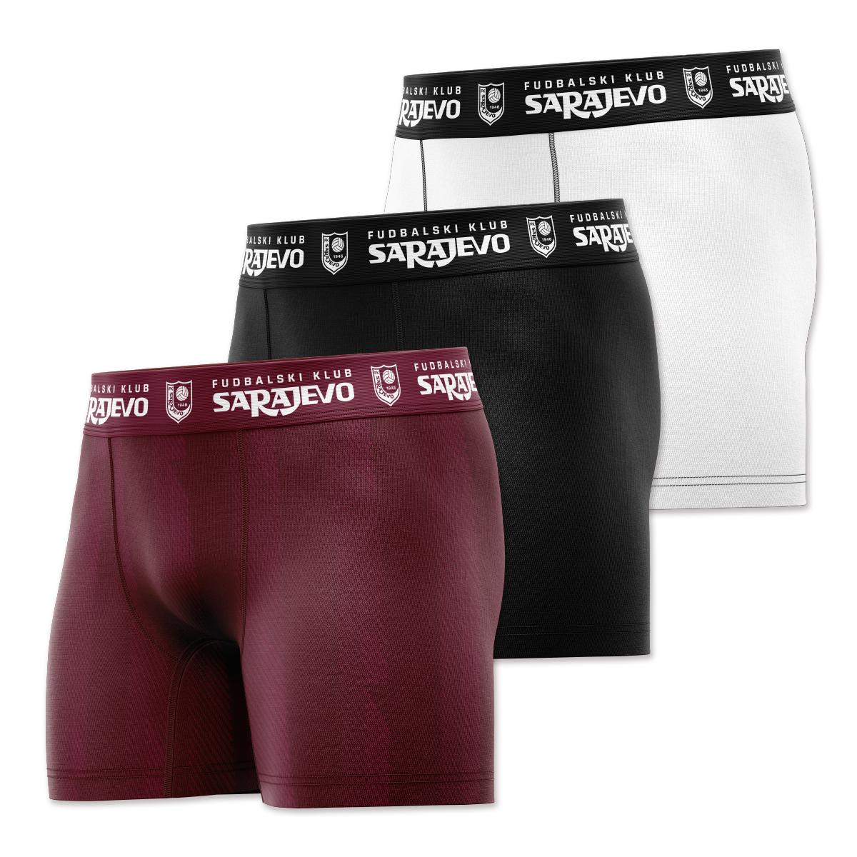 FK Sarajevo Men's Athletic Boxer Briefs, 3-Pack, Bordo/Black/White